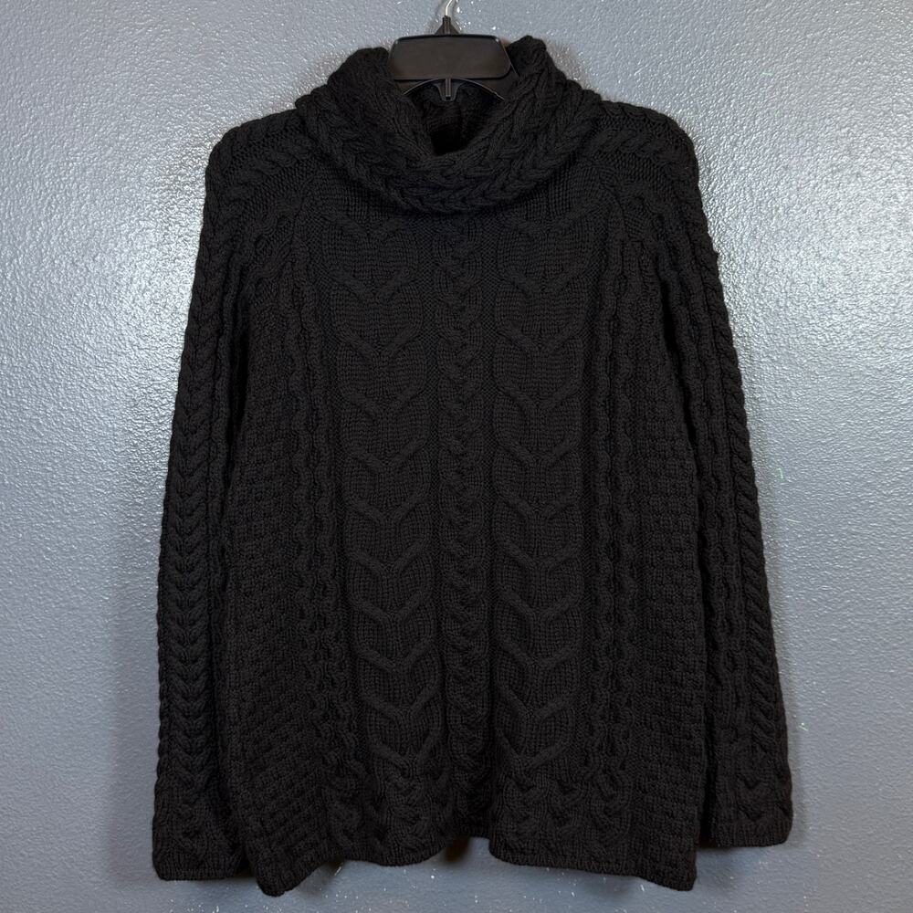 Aran Craft L women’s black merino wool cowl neck knitted sweater Made In Ireland